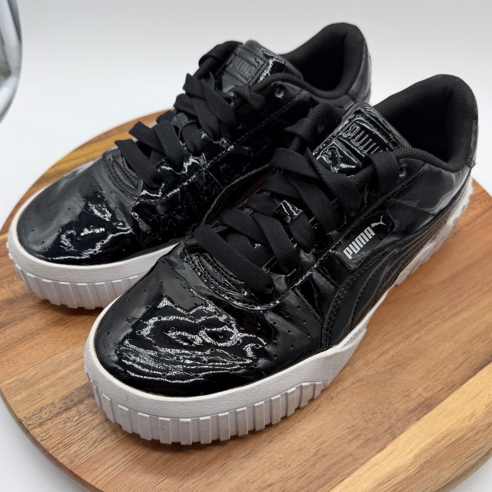 Puma Cali Patent Black White Women's Size 6C Platform Sneakers‎   0498